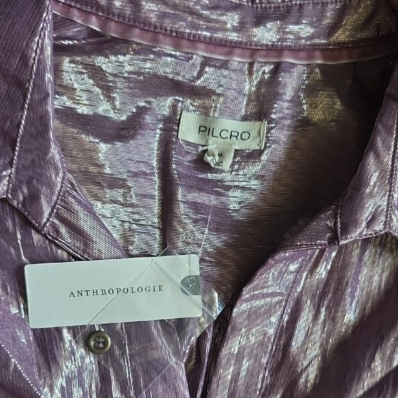Anthropologie- Pilcro Shimmery Lilac Button-Front Tiered Dress - Picture 8 of 16